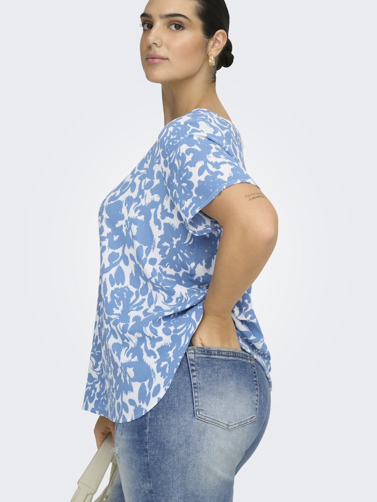 Μπλούζα γαλάζια φλοράλ με κοντά μανίκια Plus size - Image 4