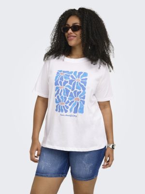 Μπλούζα κοντομάνικη με φλοράλ στάμπα plus size