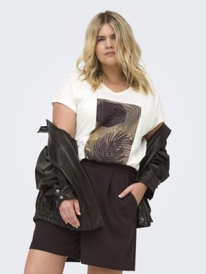 Μπλούζα κοντομάνικη με v λαιμόκοψη και στάμπα plus size