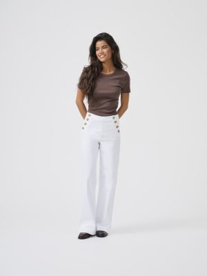 Alternative view of Παντελόνι λευκό ψηλόμεσο wide leg με χρυσά κουμπιά