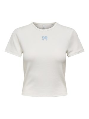 T-shirt rib crop με κέντημα