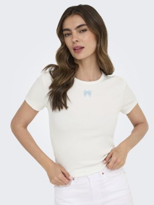 Alternative view of T-shirt rib crop με κέντημα