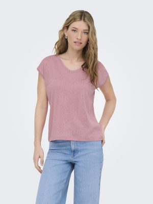 Alternative view of Μπλούζα κοντομάνικη από ύφασμα με λάμψη