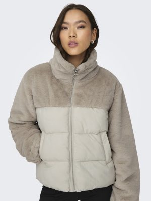 Puffer jacket με teddy υφή