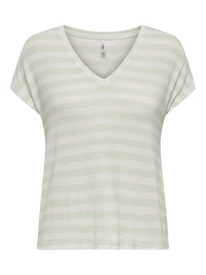 Tshirt  ριγέ με v λαιμό loose fit casual