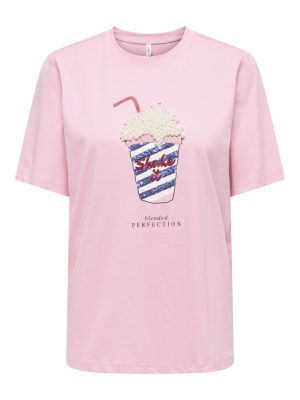 T-shirt στάμπα με πέρλες