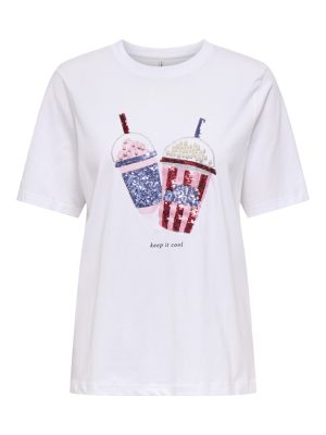 T-shirt στάμπα με πέρλες