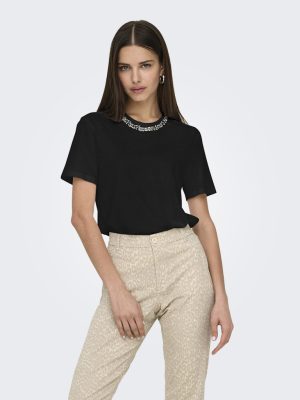 Alternative view of Μπλούζα κοντομάνικη με στρας στη λαιμόκοψη