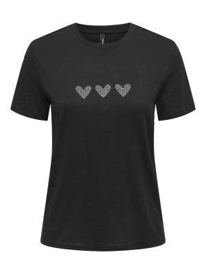 Μπλούζα κοντομάνικη με καρδιές από στρας