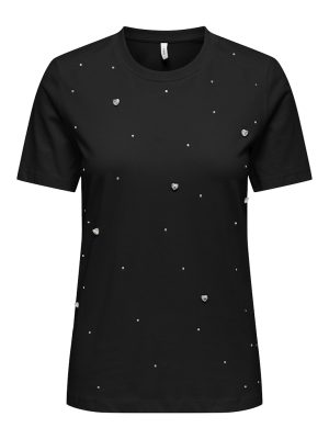 Tshirt με strass και λεπτομέρειες καρδιές casual chic