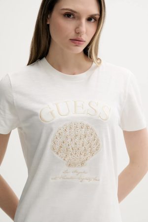 Alternative view of Μπλούζα λευκή Guess με πέρλες και σχέδιο κοχύλι