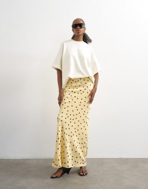 Φούστα μάξι πουά σε ίσια γραμμή