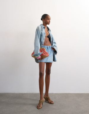 Alternative view of Φούστα τζιν μίνι μπλε ανοιχτό