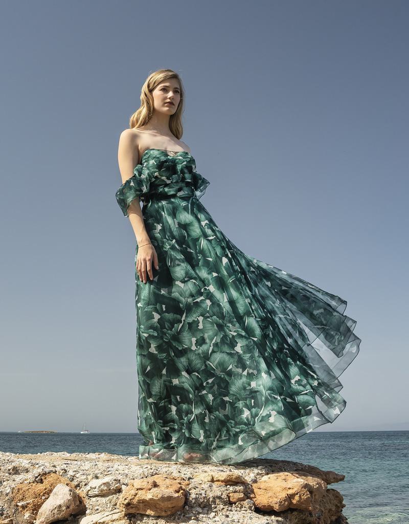 Maxi floral φόρεμα off shoulder με αέρινη κίνηση - Image 2