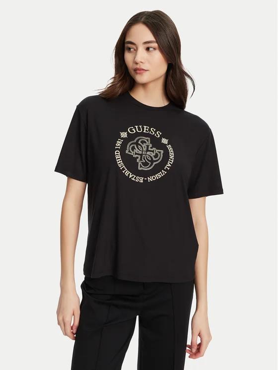 T-shirt guess με λογότυπο σε χαλαρή γραμμή - Μαύρο