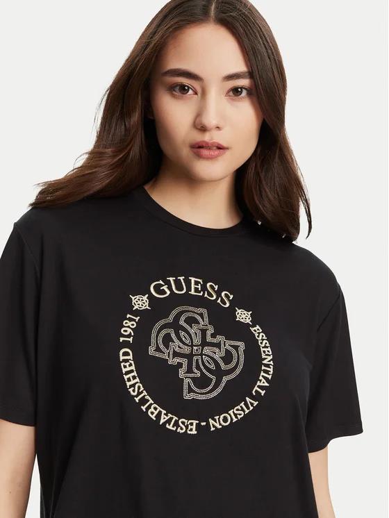 T-shirt guess με λογότυπο σε χαλαρή γραμμή - Μαύρο