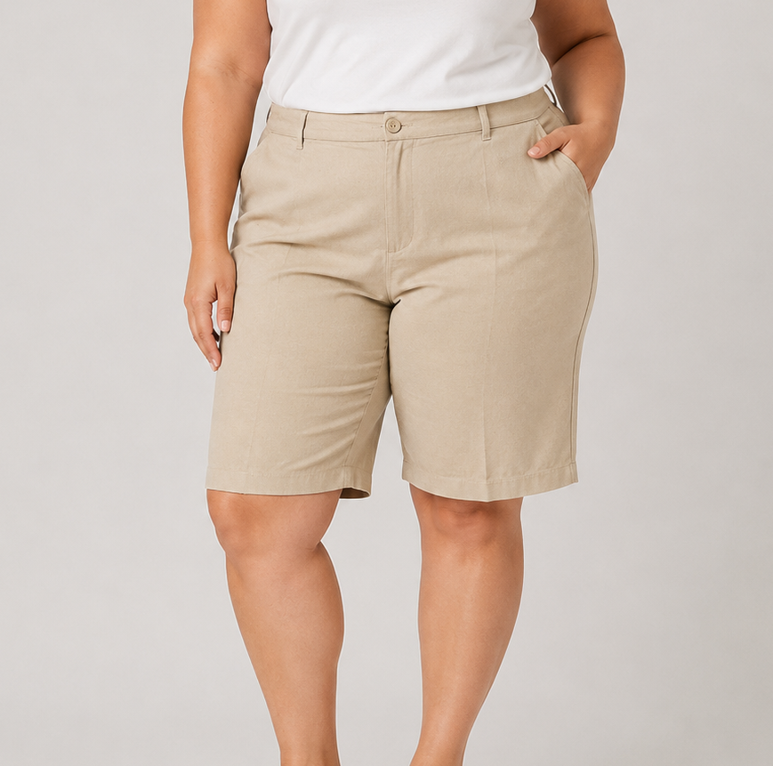 Βερμούδα ψηλόμεση υφασμάτινη με τσέπες plus size