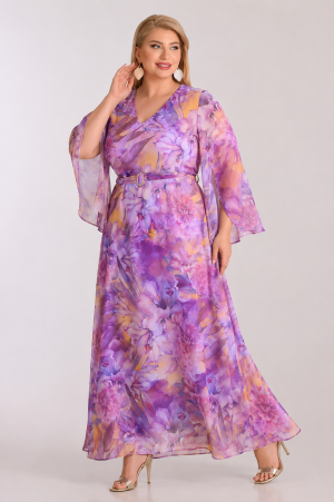 Alternative view of Maxi φόρεμα μουσελίνα floral με ζώνη plus size