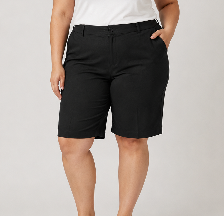 Βερμούδα ψηλόμεση υφασμάτινη με τσέπες plus size