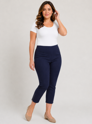 Alternative view of Παντελόνι κάπρι ψηλόμεσο με φερμουάρ plus size