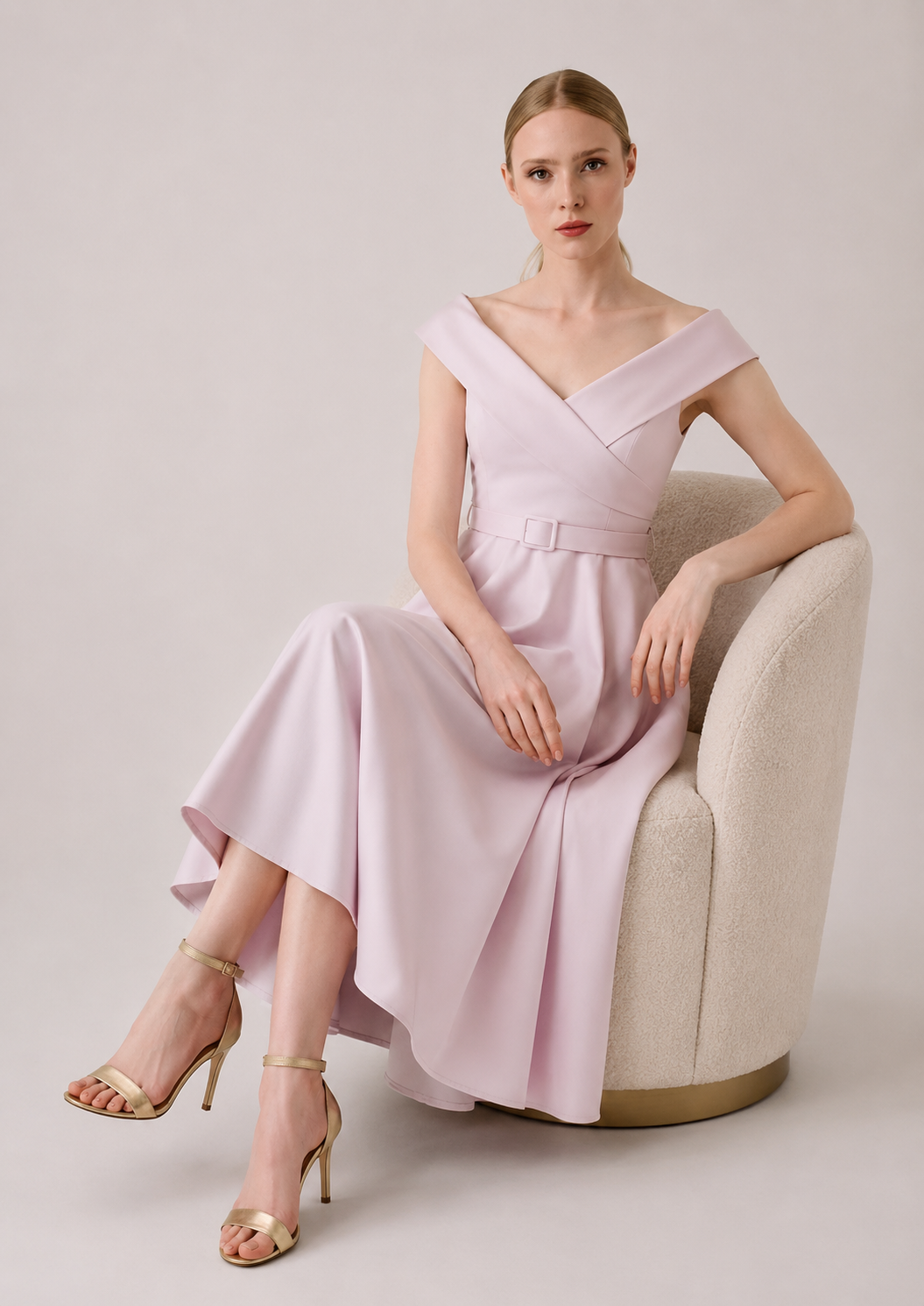 Midi off shoulder φόρεμα με ζώνη - Image 2