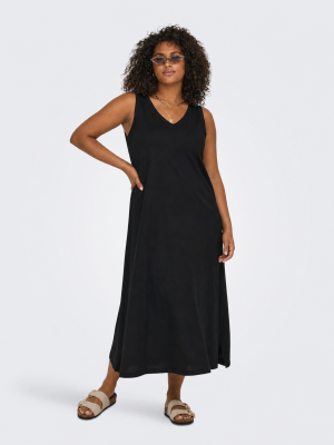 Φόρεμα μακρύ αμάνικο με v λαιμόκοψη plus size