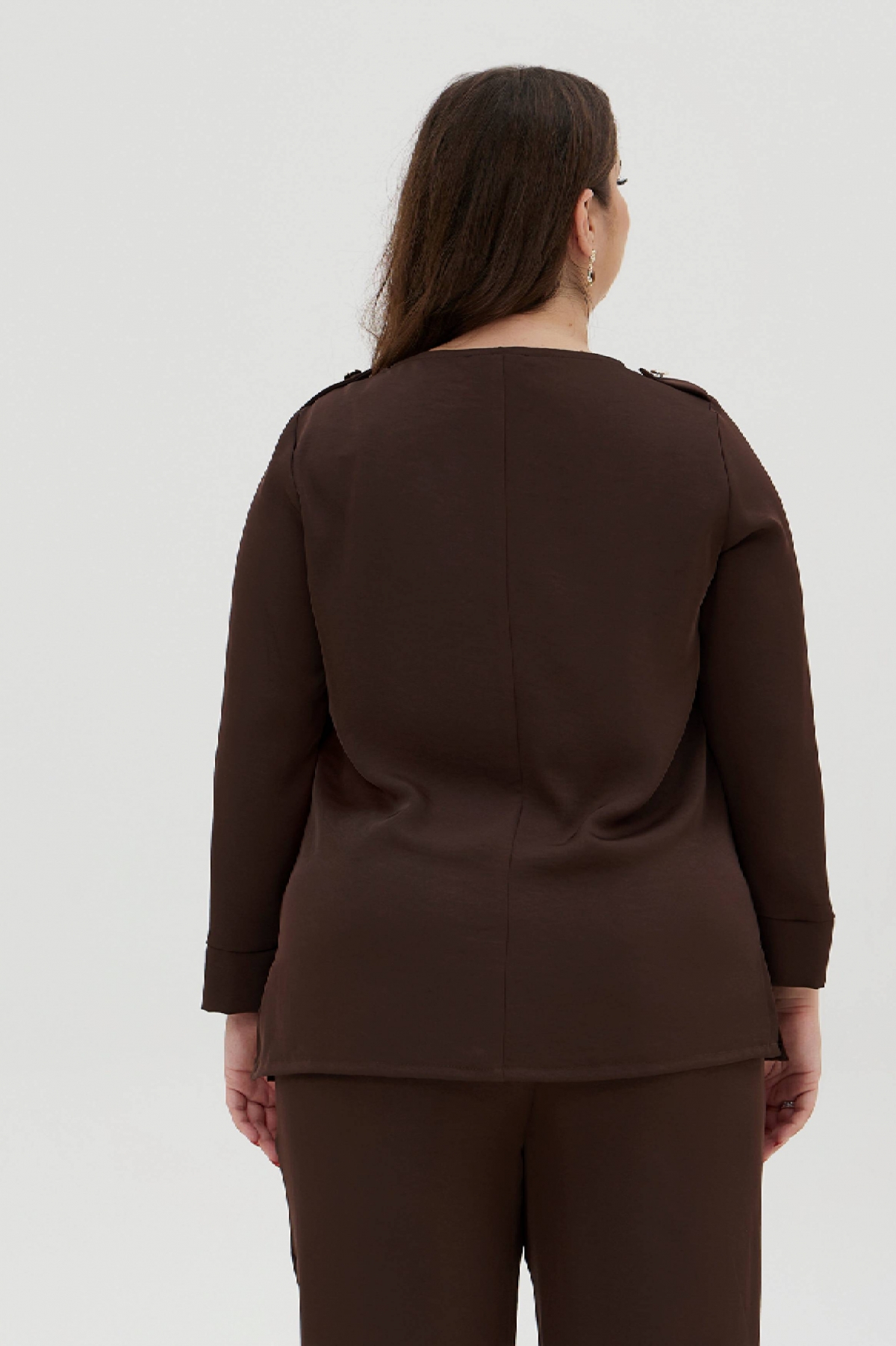 Μπλούζα με μακριά μανίκια σε καφέ χρώμα Plus size - Image 3