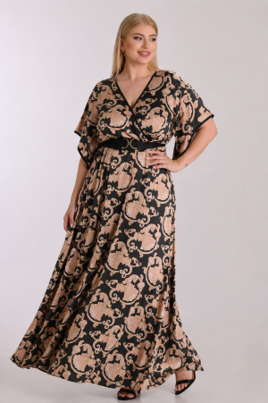 Alternative view of Σατέν maxi φόρεμα κρουαζέ με print plus size