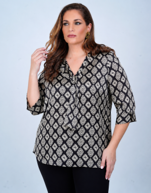 Alternative view of Πουκάμισο με γεωμετρικό μοτίβο plus size
