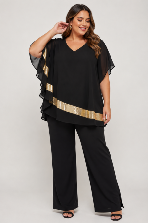 Ασύμμετρη μπλούζα με παγιέτες plus size