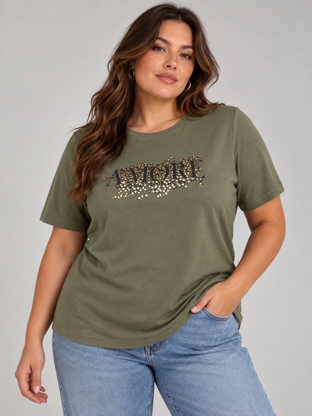 Μπλούζα κοντομάνικη με στάμπα plus size