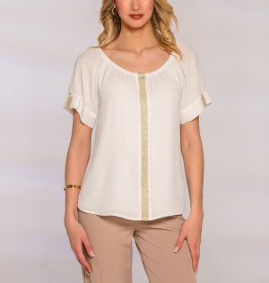 Μπλούζα κοντομάνικη με λάστιχο και χρυσή τρέσα