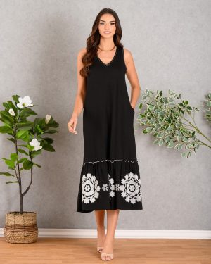 Alternative view of Φόρεμα μαύρο αμάνικο με κεντήματα