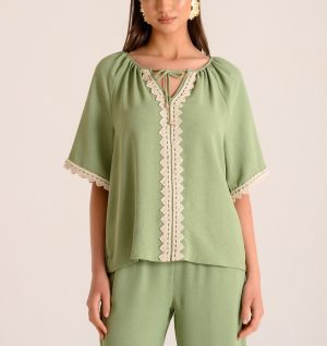 Μπλούζα VE με πλεκτή τρέσα και δέσιμο