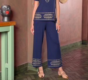 Παντελόνα με λάστιχο και τύπωμα boho