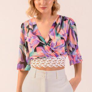 Μπλούζα εμπριμέ με τρέσα