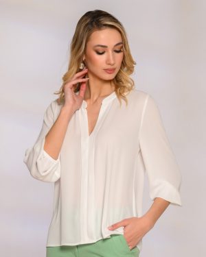 Alternative view of Μπλούζα μονόχρωμη με μαο γιακά