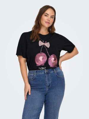 Alternative view of Μπλούζα κοντομάνικη με στάμπα plus size