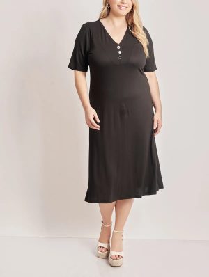 Φόρεμα βισκόζη με V και κουμπιά