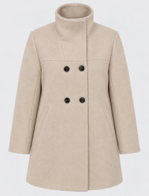 front ghost MODEL ONLY Sophia Taupe Double Breasted Coat 15379521 Michelles Curvy Boutique