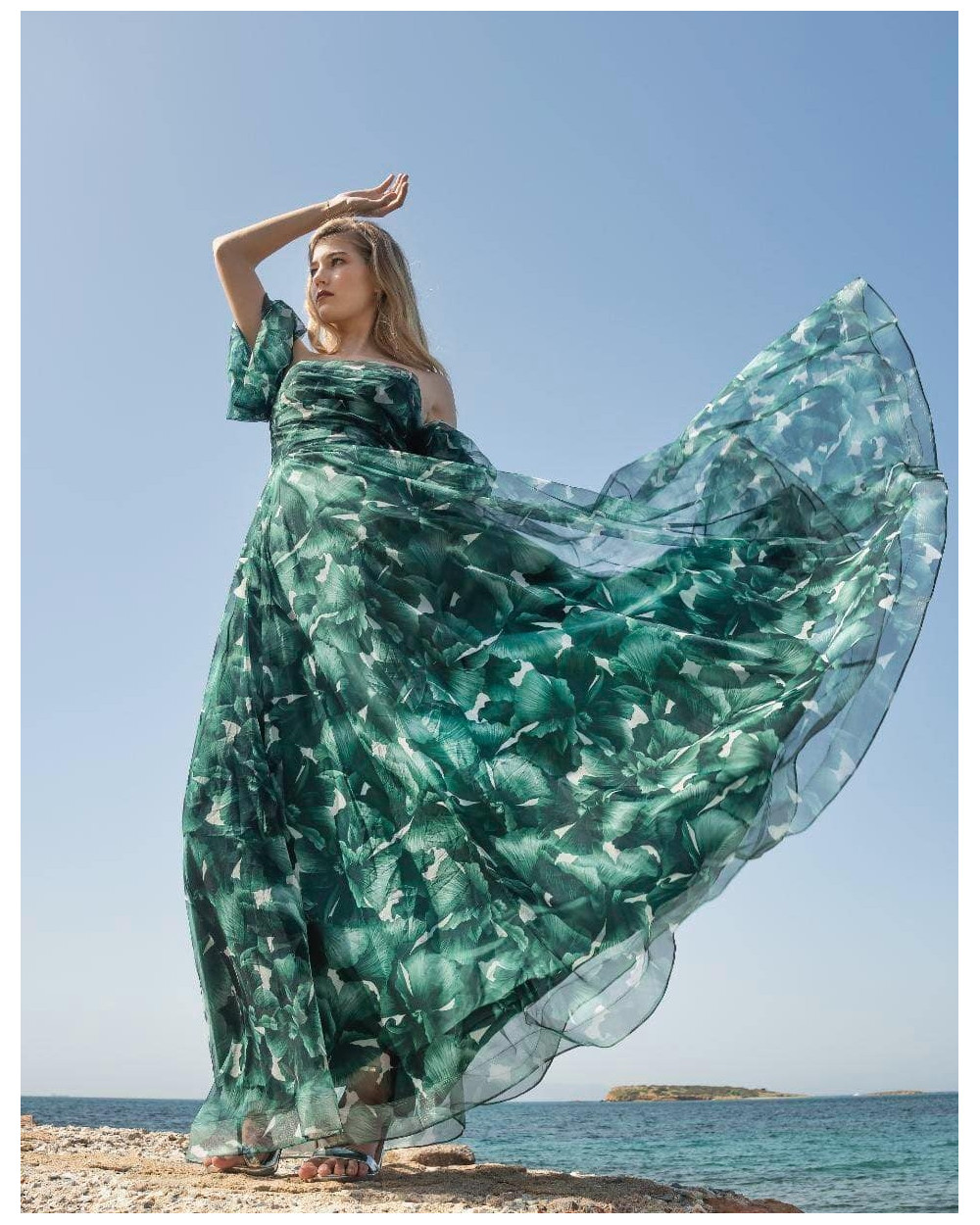 Maxi floral φόρεμα off shoulder με αέρινη κίνηση