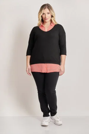 Alternative view of Μπλούζα με λεπτομέρεια ριγέ πουκαμίσου