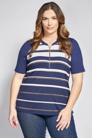 Μπλούζα ριγέ με φερμουάρ plus size