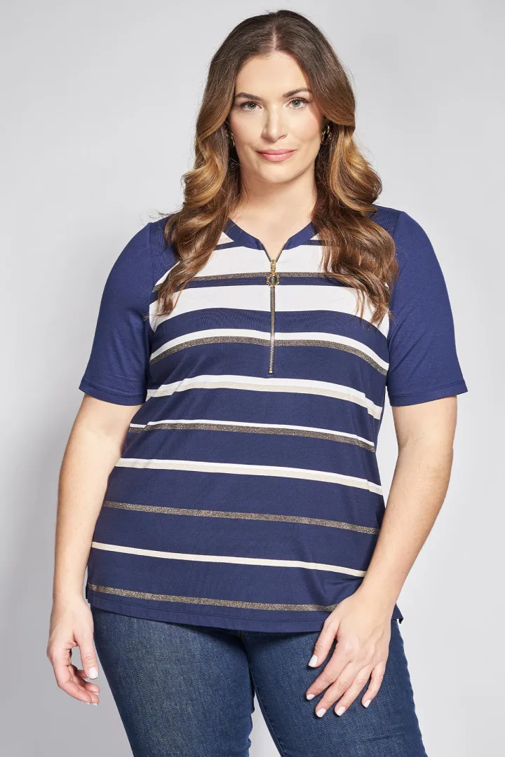 Μπλούζα ριγέ με φερμουάρ plus size