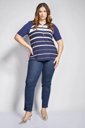 Alternative view of Μπλούζα ριγέ με φερμουάρ plus size