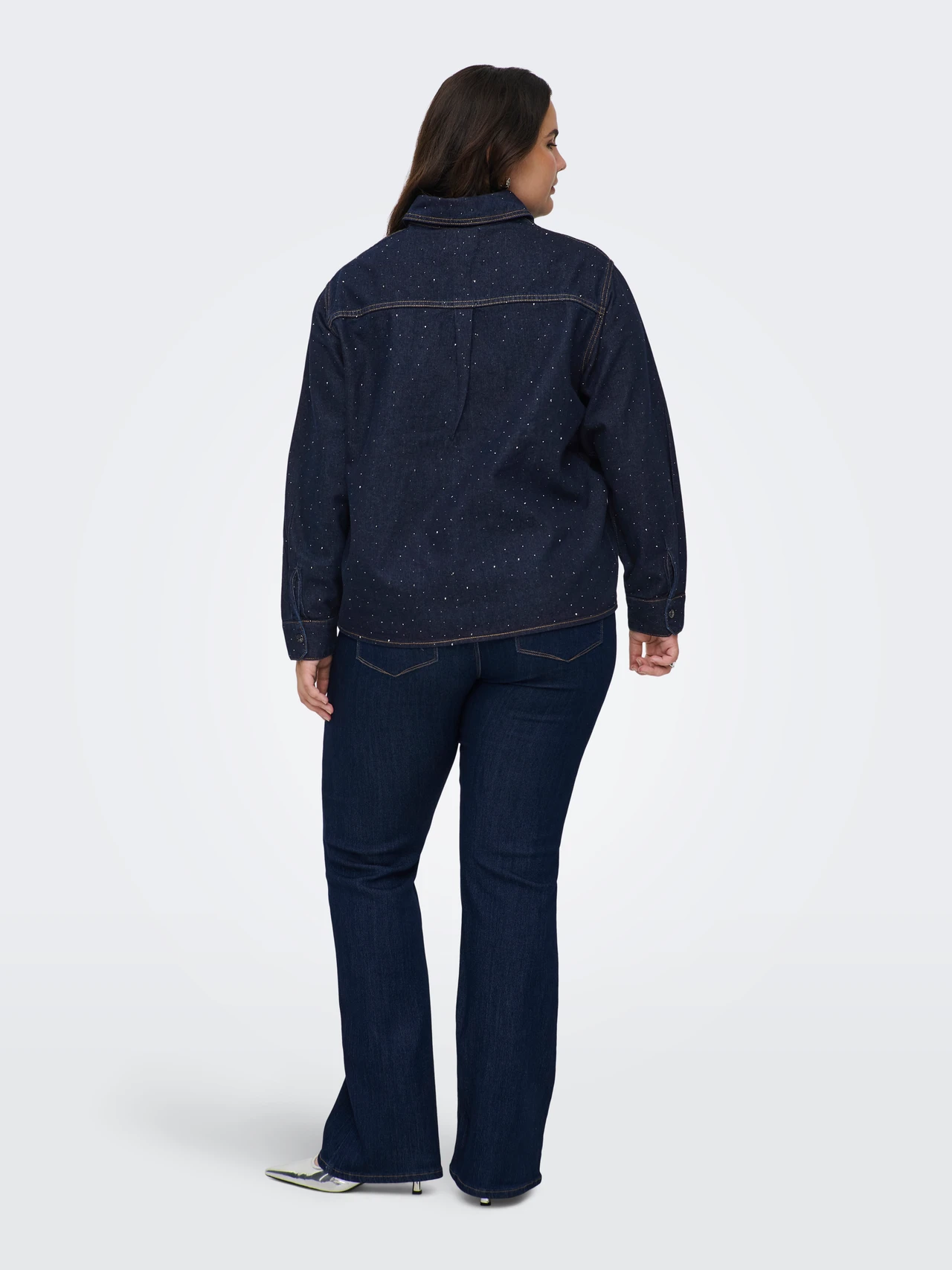 Πουκάμισο τζιν μπλε σκούρο με στρας Plus Size - Image 3