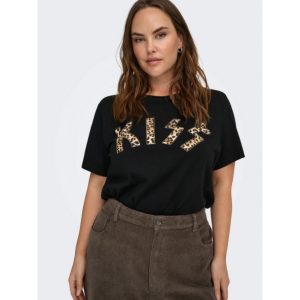 Μπλούζα κοντομάνικη με λεοπάρ στάμπα plus size