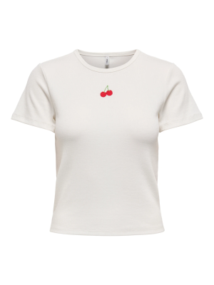 T-shirt rib crop με κέντημα