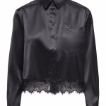 only onlindonal ssatinlaceshirtwvn black