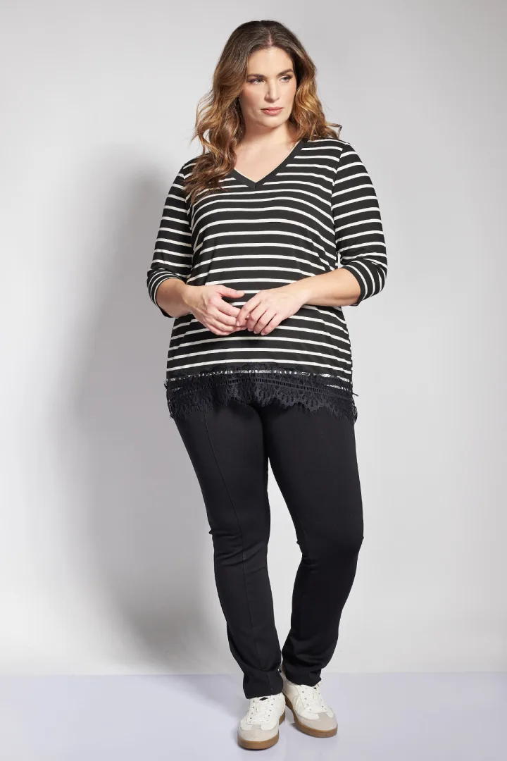 Μπλούζα ριγέ με δαντέλα plus size - Image 3